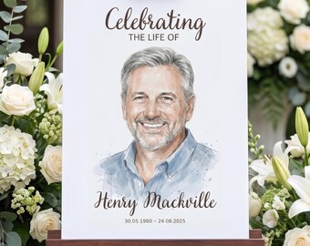 Watercolor Funeral Photo Board | Memorial Welcome Sign | Photo Tribute