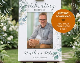 Celebration of Life Template | Funeral Welcome Sign | Memorial Photo Poster | Editable Canva Template | Instant Download