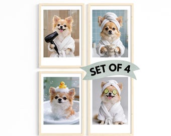 Custom Dog Spa Portraits, Funny Pet Bathroom Wall Art Set (Digital Download)