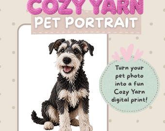 Pet Portrait Custom Cozy Yarn Faux Yarn Texture Fun Dog Portrait Cat Portrait Amigurumi Style Pet Wall Art Pet Portrait from Photo Portrait