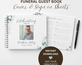 Funeral Guest Book Sign In Sheets | Editable Canva Template | Memorial Guest Book | Celebration of Life Guest Register | Instant Download