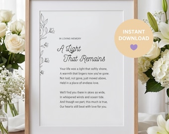 Funeral Poem Sign | Memorial Table Decor | Celebration of Life Quote | Instant Download