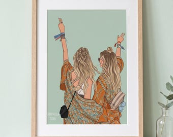 Best Friend Gift Portrait Sisters Portrait Friendship Illustration Digital Drawing from Photo 1st Anniversary Gift Wife Gift Mothers Day