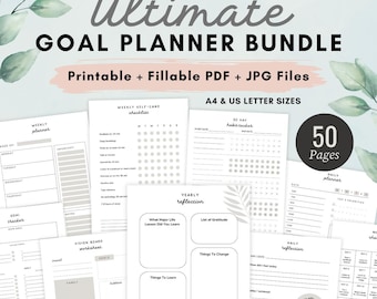 Goal Planner Template 50 pages | Printable Goal Planner PDF Fillable Digital Planner | Goal Setting Sheets | A4 & US Letter Instant Download