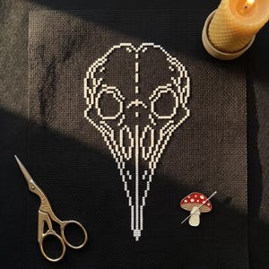 Raven Skull Cross Stitch Pattern Digital Download, Minimalistic Gothic Embroidery, Macabre Dark Academia Decor, Spooky Gothic Cross Stitch