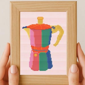 Coffee Kettle Cross Stitch Pattern Instant PDF download Beginner Friendly Espresso Maker Kitchen - Coffee lovers Counted Cross Stitch