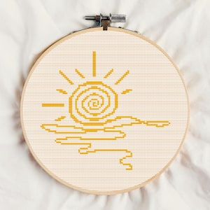 Sun Cross Stitch Pattern Instant PDF download Beginner Friendly - Nature - Counted Cross Stitch - Sunrise Sunset Cross Stitch Paattern