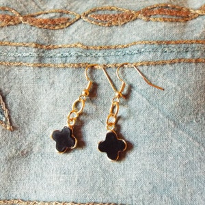 RICHARME Petite Black Dangle Earrings Small Floral Cross