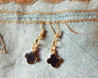 RICHARME Petite Black Dangle Earrings Small Floral Cross