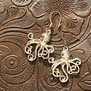 Cute Octopus Earrings Bright Silver Pierced Charm