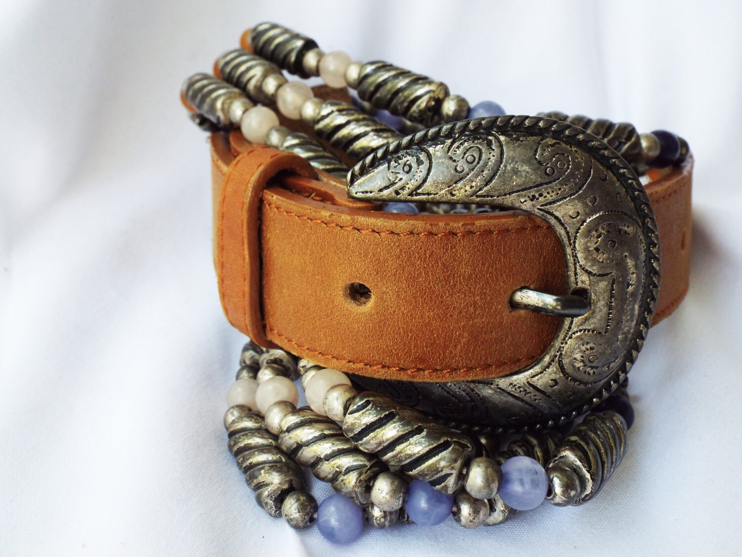 Vintage Boho Beaded and Metal Fun Fashion Belt Celestial Crescent Moon Chain Belt, Costume Jewelry, Boho  main image 3