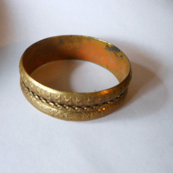 Brass Indian Bangle Double Bracelet French Motif - image 2
