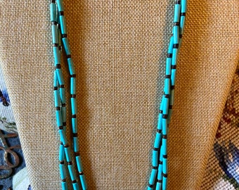 Boho Turquoise Necklace Bohemian Southwestern Vibes Three Layered Strand Handmade