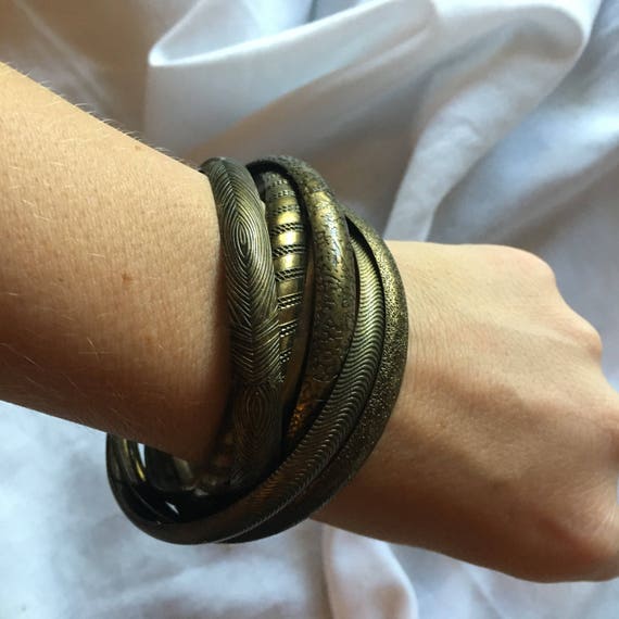 Brass Indian Bangles Six Interlocked Bracelets - image 3