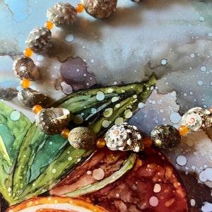 Beachy Natural Shell Necklace with Orange Jade Beads image 2