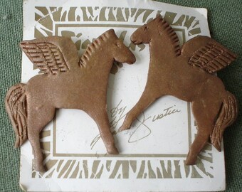 Vintage bronze PEGASUS Winged Horse earrings