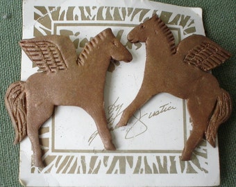 Vintage bronze PEGASUS Winged Horse earrings