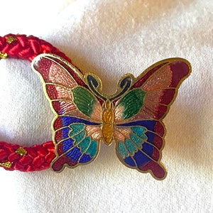 vintage Butterfly Belt Cloisonne Papillons Boucle Réglable Taille Élastique Rouge Jaune Or Petite image 2