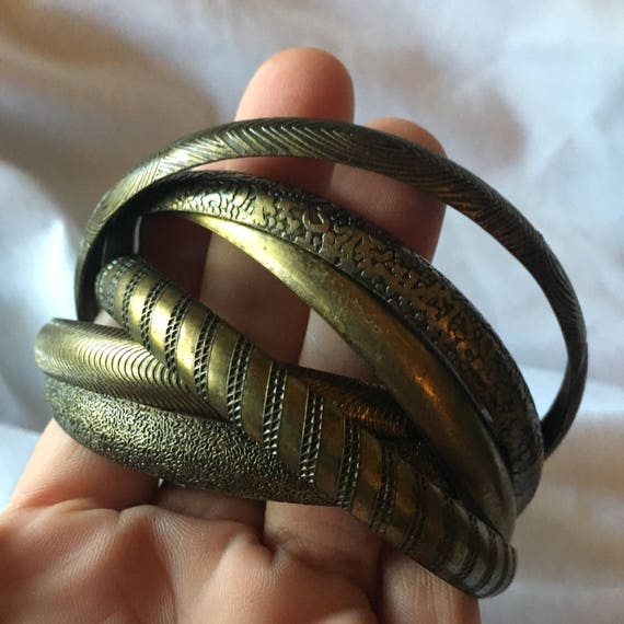 Brass Indian Bangles Six Interlocked Bracelets - image 1