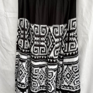 Vintage Tiered Boho Skirt Sequined Embroidered Applique Black and White Patterned Bohemian Festival Wear