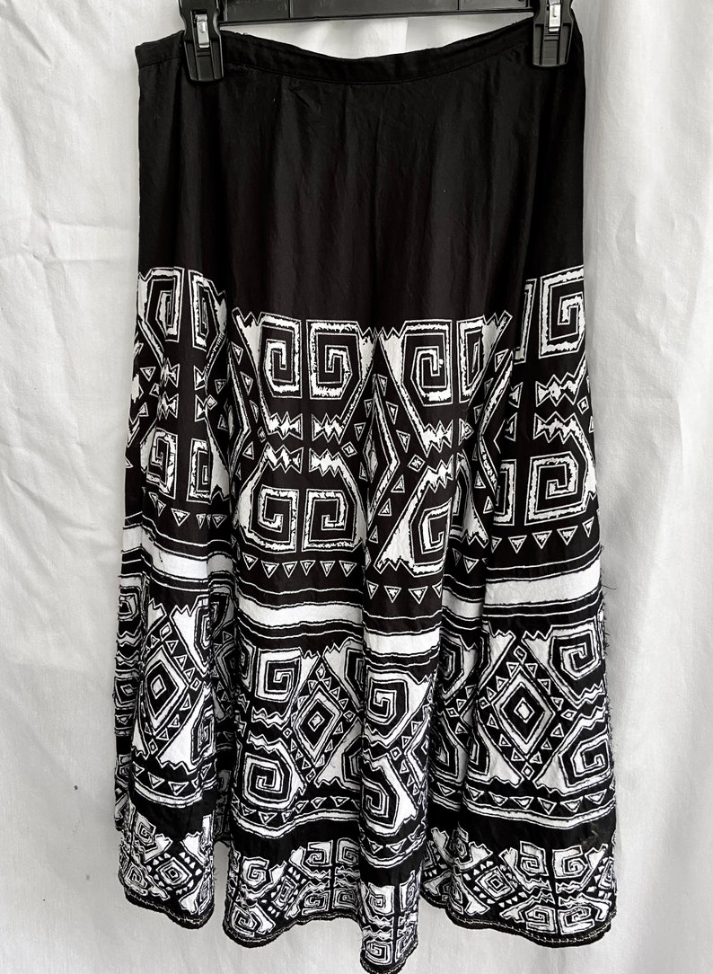 Vintage Tiered Boho Skirt Sequined Embroidered Applique Black and White Patterned Bohemian Festival Wear image 1