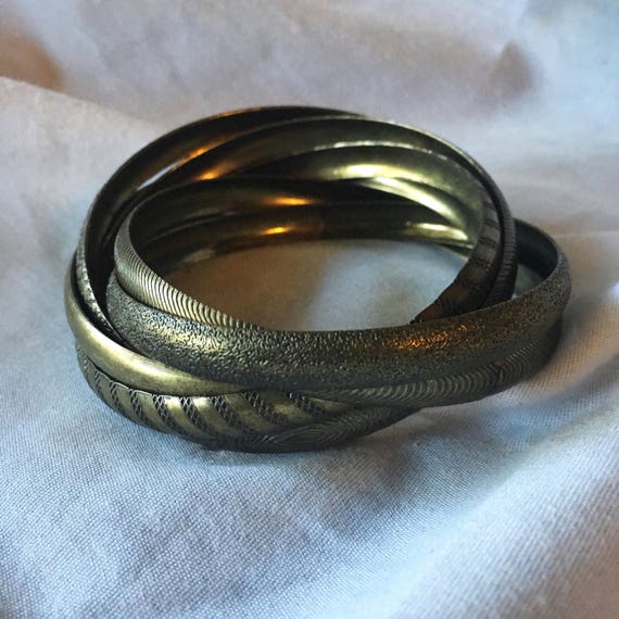Brass Indian Bangles Six Interlocked Bracelets - image 4
