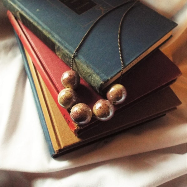 Plum Purple Necklace Speckled Pottery Beads on Ball Chain