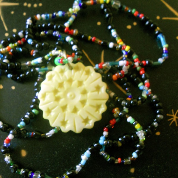 Yellow Star Necklace Beaded Carved Bone Pendant Fair Trade