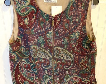 Vintage Leslie Fay Haberdashery Vest Paisley Print Tapestry Waistcoat Sz Small