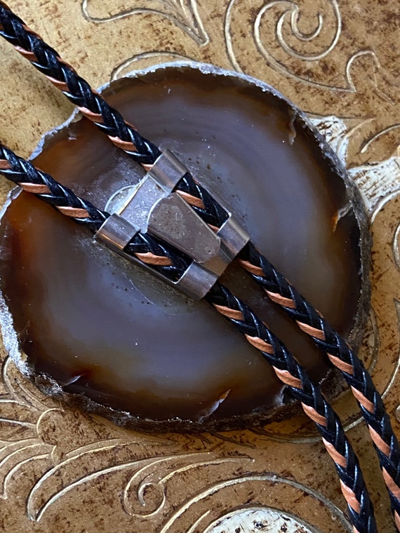 Vintage Agate Slice Bolo Tie Gold Caps Brown Larg… - image 5