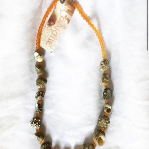 Beachy Natural Shell Necklace with Orange Jade Beads image 8