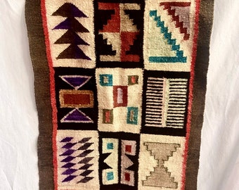 Vintage Hand Woven Peruvian Incan Folk Art Blanket Wall Hanging Rug Tapestry 20 X 32 Boho Textile Decor