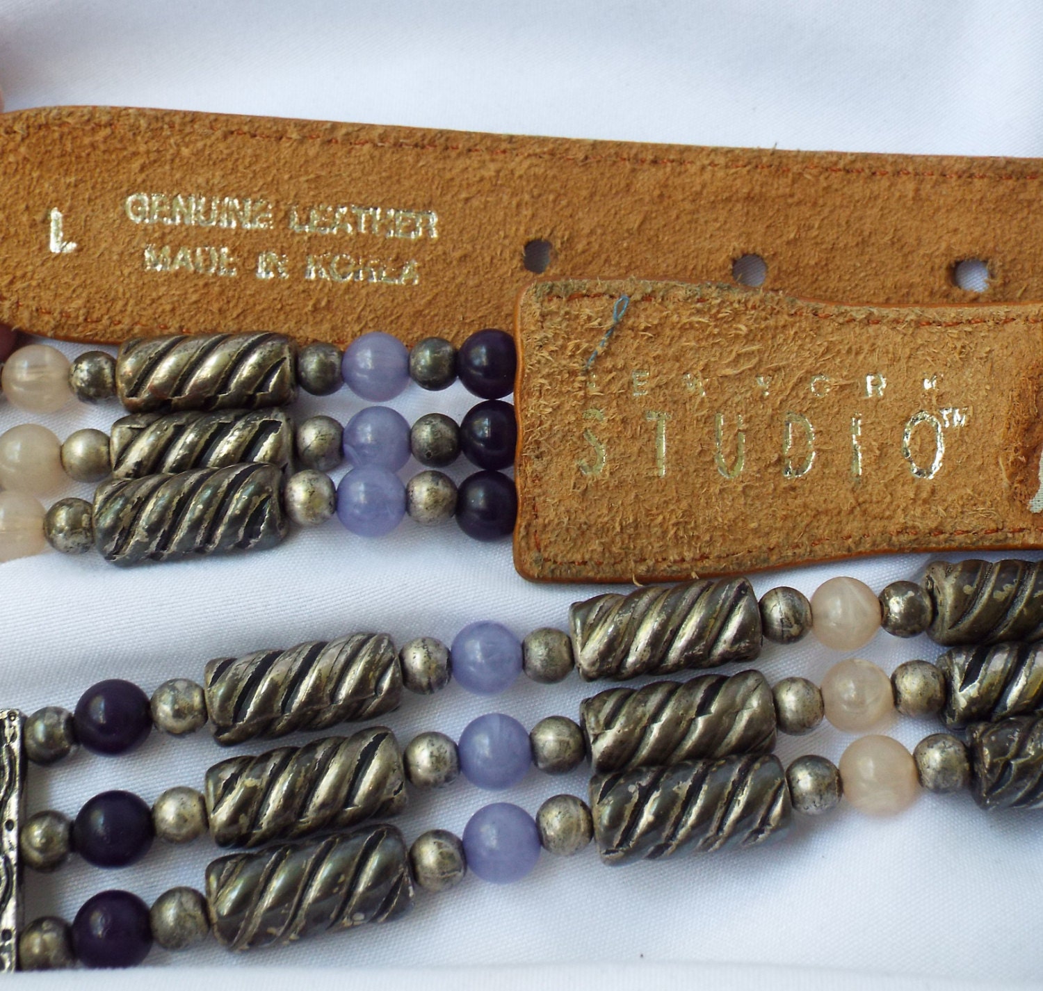 Vintage Boho Chunky EXP Made In Korea Black & Gold & Black Ornate Beaded Belt Belt- 1.75 main image 2