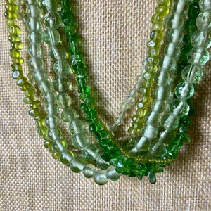 Vintage Green Glass Bead Multi-Strand Boho Necklace