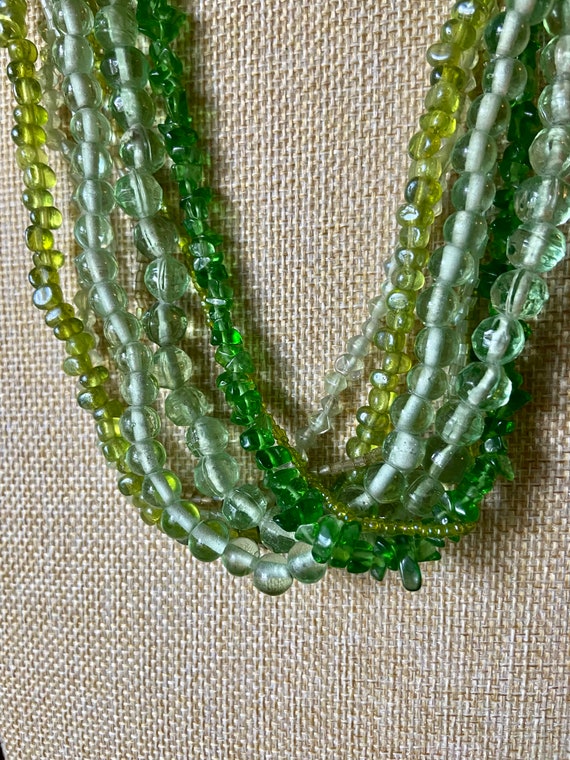 Vintage Green Glass Bead Multi-Strand Boho Necklac