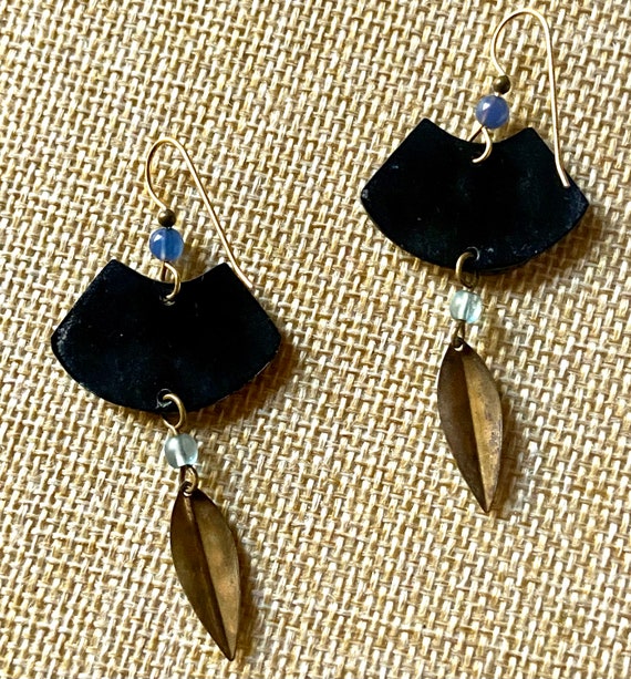 Vintage Southwestern Stamped Metal Earrings Handm… - image 5