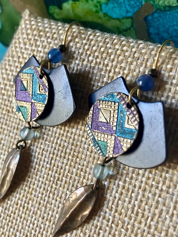 Vintage Southwestern Stamped Metal Earrings Handm… - image 3