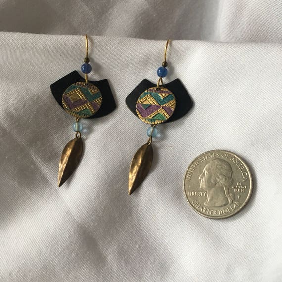 Vintage Southwestern Stamped Metal Earrings Handm… - image 9