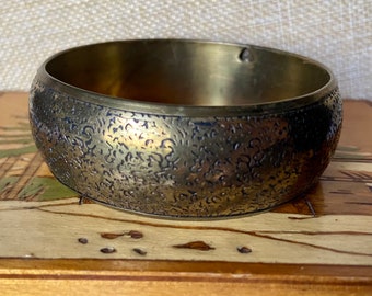 Vintage Textured Brass Bangle Bracelet