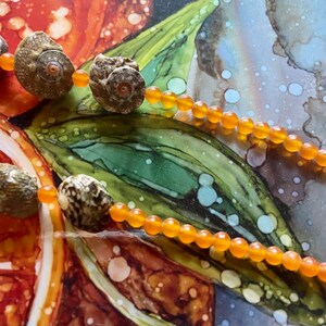 Beachy Natural Shell Necklace with Orange Jade Beads image 5