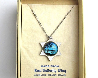 1940s butterfly Wing MOP ster hanger ketting in zilver