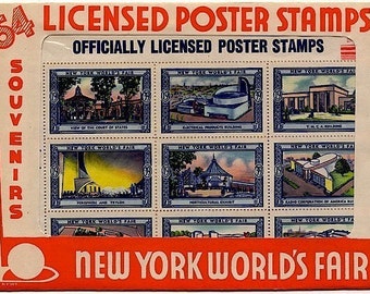 Orig. 1939 New York World's Fair POSTER STAMPS Sheet - Folder