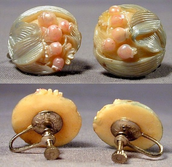 Vintage 1930s Japan Hand Painted Celluloid Earrin… - image 1