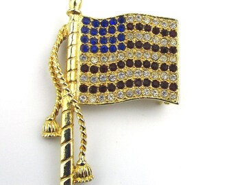 Vintage Crystal Rhinestone American Flag Pin
