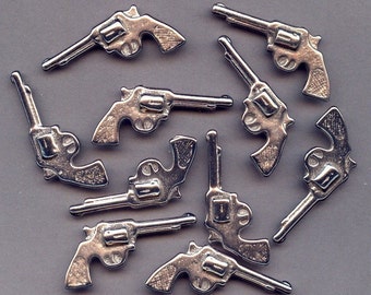 Lot of 10 Old Chrome Metal Mini TOY COWBOY GUNS