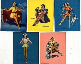 Original 1945 Set of 5 ELVGREN PIN-UP Pinup Girl Prints