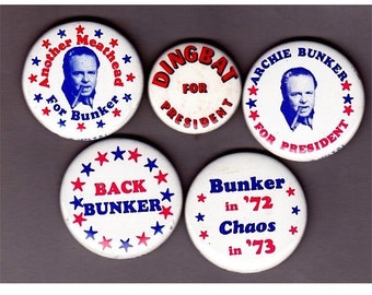 Lot of 5 Orig 1970s TV Show ARCHIE BUNKER Pins Pinbacks