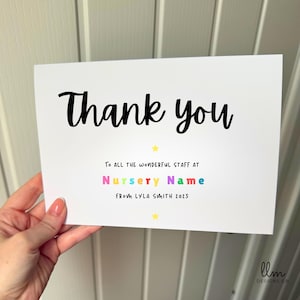 Tarjeta de agradecimiento por graduación de guardería / Tarjeta impresa para maestros de preescolar / Agradecimiento de fin de año / Linda tarjeta de recuerdo para el personal de guardería
