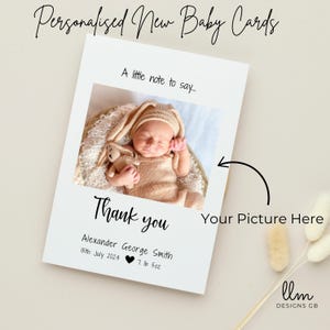 Biglietti di ringraziamento per neonati / Biglietti fotografici personalizzati per neonati / Biglietti di annuncio / Ringraziamenti per baby shower / Biglietti di ringraziamento unici per neonati