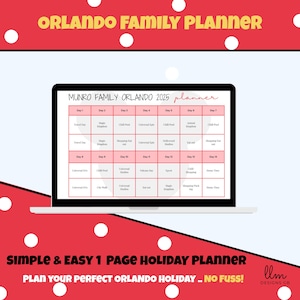 Simple Orlando Holiday Planner | 1-Page Printable Trip Calendar | Disney Vacation Itinerary | Universal Studios Schedule | Digital Download